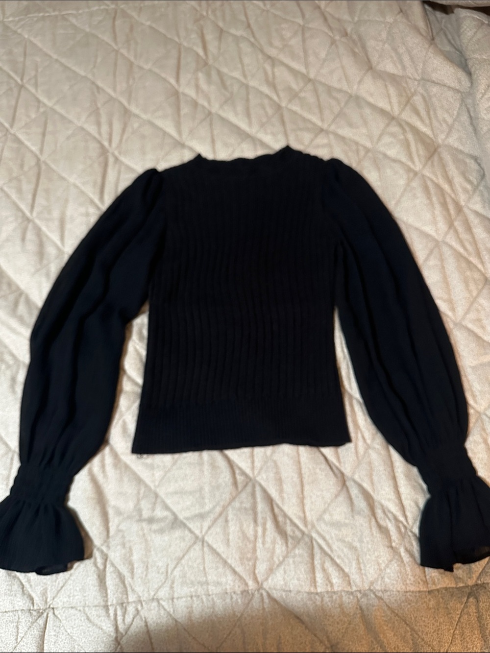 Current Air Black Ribbed Knit Top with Balloon Sleeves